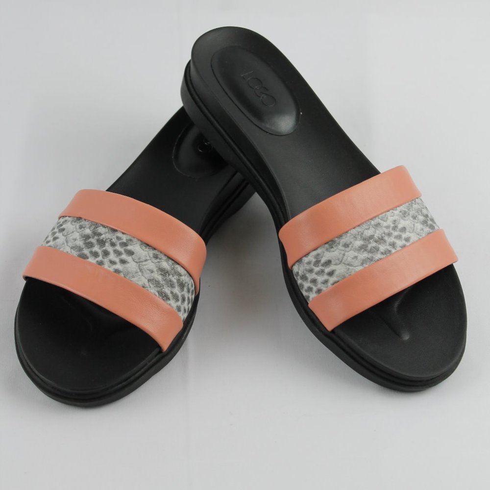 LOGO by Lori Goldstein Slides Pink Gray Sandals